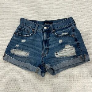 Aeropostale Ripped Medium Wash Mom Jean Short